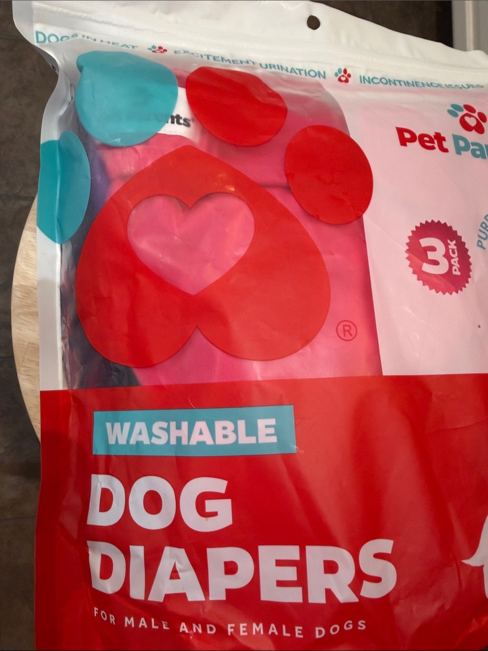 Washable Pink Dog Diapers - 3 Pack
